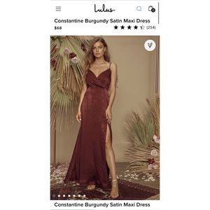 Lulus Constantine Burgundy Satin Maxi Dress